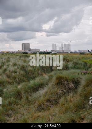 Tees Estuary eine beliebte einzigartige Umgebung, in der Schwerindustrie die Landschaft mit Naturschutzgebieten Küstenlebensräume Teesside Middlesbrough UK teilen Stockfoto