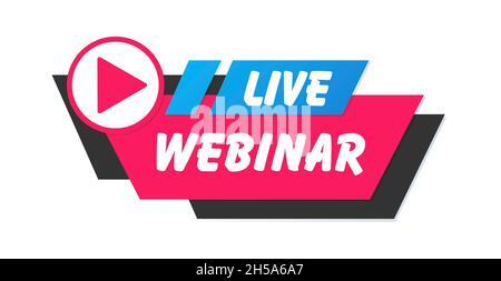 Live-Webinar-Symbol, flaches Design mit roter Play-Taste. Illustration. Stockfoto