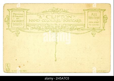 Rückseite der ursprünglichen Postkarte aus dem Jahr WW1 mit attraktivem Design. Um 1914, England, Großbritannien Stockfoto