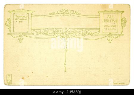 Rückseite der ursprünglichen Postkarte aus der Zeit WW1 mit attraktivem Design. Platz für eigenen Text, Kopie. Um 1914, England, Großbritannien Stockfoto