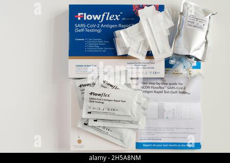 Ein Flowflex Covid-19 Selbsttestkit Stockfoto