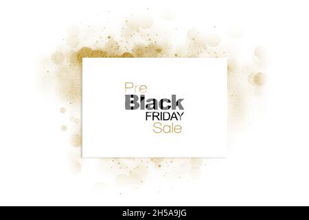 Stilvolles Pre Black friday Sale-Design mit goldenem Glitzer. Kreatives Design für Ihr Unternehmen Werbung, Flyer, Karte, Poster, Aufkleber oder Etikettendesign. Stockfoto