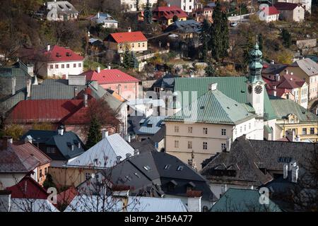 Rathaus in der historischen Bergbaustadt Banska Stiavnica, Slowakei Stockfoto