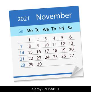 Kalenderblatt für den Monat November 2021. Stock Vektor