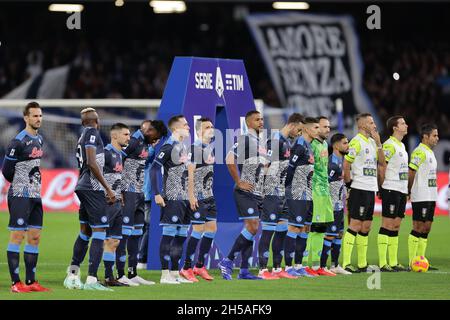 Napoli, Italien. November 2021. Team-Line-up SSC Napoli vor der Serie A 2021/2022 Fußballspiel zwischen SSC Napoli und Hellas Verona in Diego Armando Maradona Stadion in Napoli (Italien), 7. November 2021. Foto Cesare Purini/Insidefoto Kredit: Insidefoto srl/Alamy Live News Stockfoto