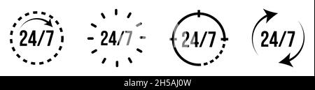 Symbol für 24/7 Dienste. Vier verschiedene Versionen. Vektorgrafik Stock Vektor