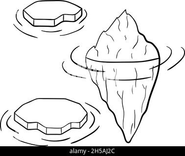 Eisberg-Doodle-Set aus drei Vektor-kalt-arktischen, handgezeichneten Winterillustrationen, isoliert auf weißem Hintergrund Stock Vektor