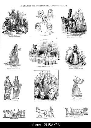 Galerie der Heiligen Schrift Illustrationen des biblischen Lebensstils und der Mode aus der "Doré-Familienbibel", die das Alte und Neue Testament, die Apokryphen mit feinen ganzseitige Gravuren, Illustrationen und die Dore-Bibelgalerie enthält. Veröffentlicht in Philadelphia von William T. Amies im Jahr 1883 Stockfoto