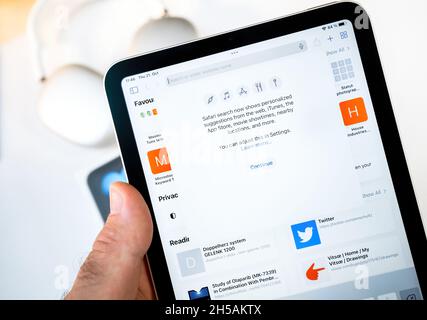 Safari Internet Browser neue Funktionen Einstellungen Vorschläge und Symbole auf dem neuen Apple Computers iPad Mini Tablet während der ersten Ausführung Stockfoto