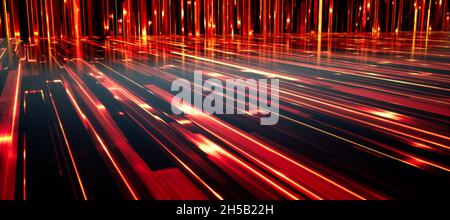 Farbenfroher abstrakter Panoramafenster: Lichtstreifen/Balken. (Auto Backplate, 3D Rendering Computer digital generierte Illustration.) Stockfoto
