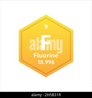 Fluor-Symbol. Chemisches Element des Periodensystems. Vektorgrafik. Stock Vektor