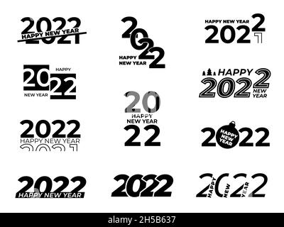 Labels für das neue Jahr 2022. Frohes neues Jahr 22, Kalenderzahlen Logo-Design. Isolierte Textzeichen, Artwork Typografie feiern neue Vektor-Symbole Stock Vektor