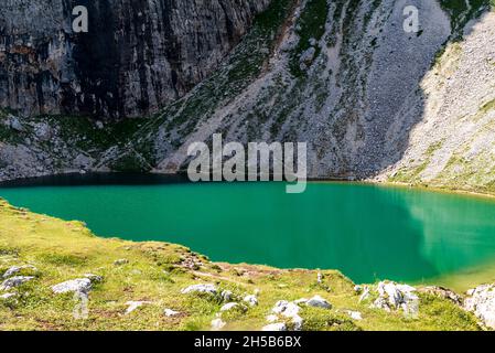 Leh de Boe See auf der Sella Berggruppe in den Dolomiten in Italien Stockfoto