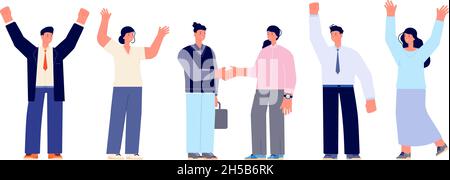 Business-Team-Vereinbarung Konzept. Geschäftsmann Händedruck, Unterzeichnung Projektkunde. Partner halten Hand, Partnerschaft treffen völlige Vektor-Zeichen Stock Vektor