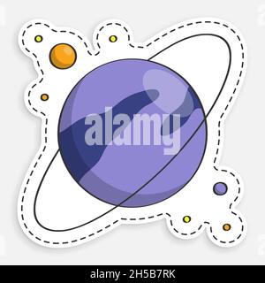 Cartoon-Ikone des Doodle Planet saturn mit Ring. Erforschung des Weltraums und des Sonnensystems in der Schule. Vektor auf weißem Hintergrund isoliert Stock Vektor