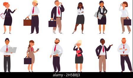 Cartoon Business Menschen Charaktere. Office Corporate Group, Coworking-Personen. Männer Arbeiter tragen Anzug, glücklich diverse Manager anständige Vektor-Set Stock Vektor