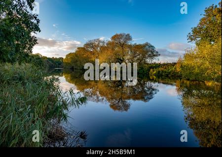 Magische Reflexionen auf den River Tees in Yarm, North Yorkshire Stockfoto