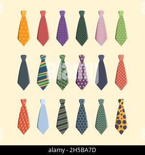 Krawatten-Kollektion. Bunte Business Schal für Mann garish Vektor verschiedene Krawatten Set Stock Vektor