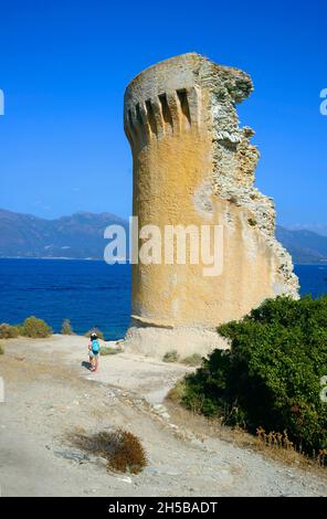 FRANKREICH, KORSIKA ( 2B ), SAINT FLORENT,DER GENOVESISCHE TURM VON MORTELLA IN DER WÜSTE DES AGRIATES Stockfoto