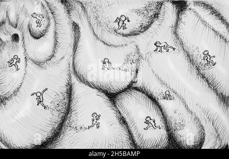 Konzept der Aufmerksamkeitsdefizit-Hyperaktivitätsstörung, handgezeichnete Illustration Stockfoto