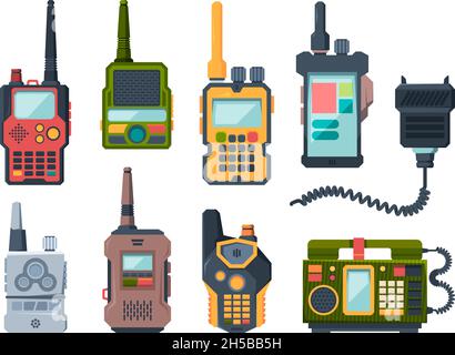 Funk-Transceiver. Talk-Geräte für Militärpolizei oder Reisende grellen Vektor-Set Stock Vektor