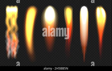 Raketenflamme. Jets Motor feuern verschiedene Formen Feuerbälle anständige Vektor realistische Illustrationen Stock Vektor