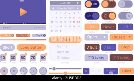 UI-Webvorlagen. Moderne saubere Smartphone Thema Wireframes App Elemente Tasten Schnittstelle Symbol Trennwände grellen Vektor-Set Stock Vektor