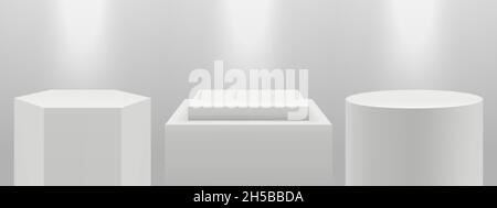 Realistische Podien. 3d-Sockel in Licht, blank weißen expo-Ständer Vektor-Set Stock Vektor