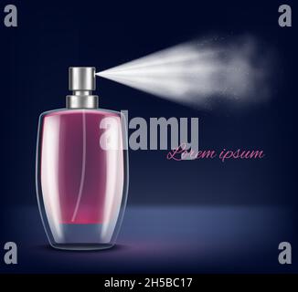 Kosmetikspray. Beauty Dampf Dampf aus Flasche anständige Vektor realistische Illustrationen Stock Vektor
