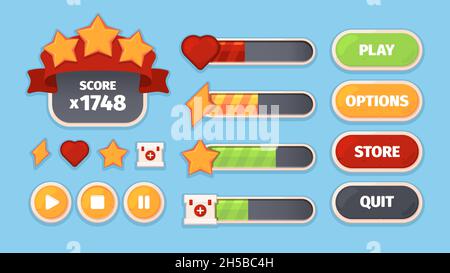Spiele-ui. Menü-Tasten für Smartphone-Handy-Spiele Rahmen Grenzen Trenner Sterne Launcher Satelliten grellen Vektor-Vorlagen Stock Vektor