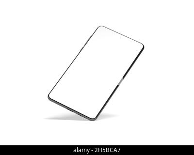 Modernes Smartphone auf weißem Hintergrund isoliert. Realistisches Smartphone-Modell. 3d-Illustration. Stockfoto