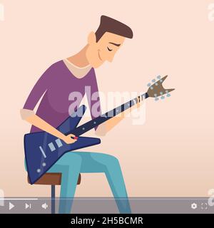 musikerfernsehsendung. Live-Stream, guitar teaching guitar playing. Blogger oder Komponist, Online-Video Musik Vektor Illustration Stock Vektor