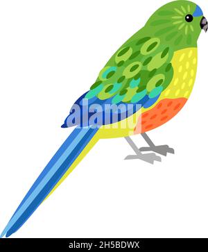 Tropischer Papagei. Cartoon schönen fliegenden australischen Charakter, Vogel mit schönen bunten Federn, Vektor-Illustration von orange bauchigen Papagei isoliert auf weißem Hintergrund Stock Vektor