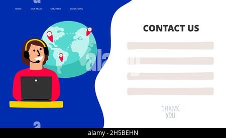 Kontaktieren Sie uns Vorlage. Web-Support-Formular, Feedback-Vektor-Banner für Callcenter Stock Vektor