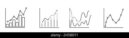 Symbol für die Diagrammleiste. Abstraktes Finanzdiagramm mit Trendlinientabelle. Satz linearer Diagrammsymbole. Vektorgrafik. Stock Vektor