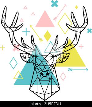 Geometrischer Kopf von Hirsch. Cartoon-Kunstwerk von polygonalen abstrakten Tierfigur, Vektor-Illustration Wald Charakter Silhouette von Dreiecken und Linien auf weißem Hintergrund Stock Vektor