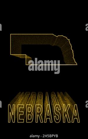 Karte von Nebraska, Goldkarte auf schwarzem Hintergrund, Goldeffekt Stockfoto