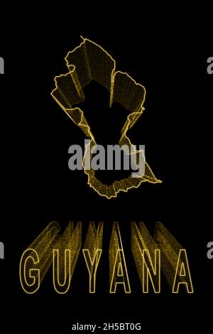Karte von Guyana, Goldkarte auf schwarzem Hintergrund, Goldeffekt Stockfoto
