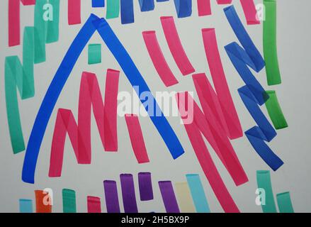 Üben Sie das Zeichnen von farbigen Linien mit copic-Marker und handgemalten Original-Impressionismus-Meisterwerken kreative Malermalerei Skizze bunt Stockfoto