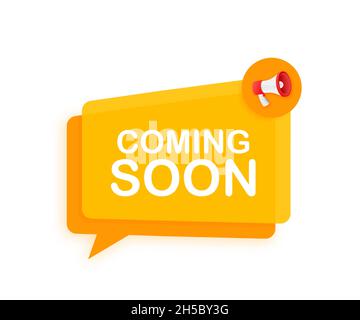 Megaphon Label mit in Kürze. Megaphon-Banner Stock Vektor