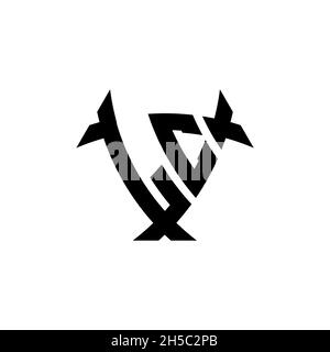 LC Monogram-Logo mit Dreieck-Schild und kreisförmiges Design auf isoliertem Hintergrund. Dreieck-Monogramm-Logo, Schild-Monogramm-Logo, Trian Stock Vektor