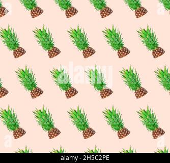 Bunte Obst Muster der frische Ananas auf farbigen Hintergrund. Von oben gesehen Stockfoto