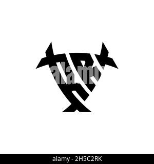 RR Monogram-Logo mit Dreieck-Schild und kreisförmiges Design auf isoliertem Hintergrund. Dreieck-Monogramm-Logo, Schild-Monogramm-Logo, Trian Stock Vektor