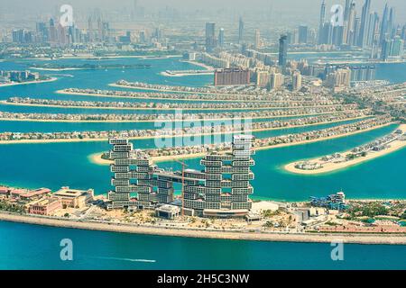 Luftaufnahme der Atlantis The Royal Residences, Palm Jumeirah Dubai im Juli 2021 Stockfoto