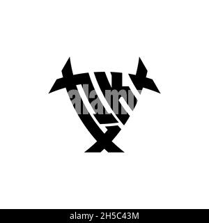 QK Monogram-Logo mit Dreieck-Schild und kreisförmiges Design auf isoliertem Hintergrund. Dreieck-Monogramm-Logo, Schild-Monogramm-Logo, Trian Stock Vektor