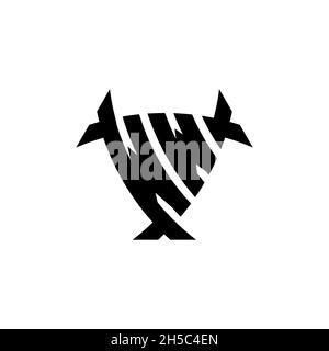 WW Monogram Logo-Buchstabe mit Dreieck-Schild und kreisförmiges Design auf isoliertem Hintergrund. Dreieck-Monogramm-Logo, Schild-Monogramm-Logo, Trian Stock Vektor