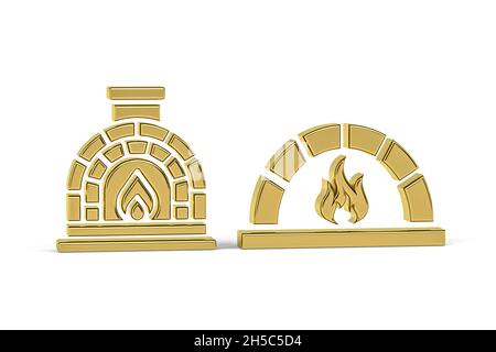 Goldenes 3d-Pizzaofen-Symbol auf weißem Hintergrund isoliert - 3d-Rendering Stockfoto