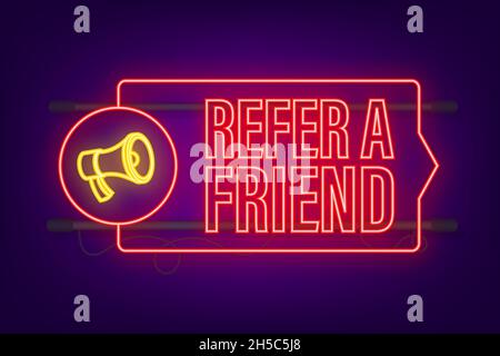 Megaphon empfehlen Sie einen Freund. Neon-Style. Vektorgrafik Stock Vektor