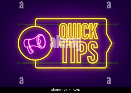 Quick Tips Neon-Symbol-Abzeichen. Bereit für den Einsatz im Web- oder Druckdesign. Vektorgrafik Stock Vektor