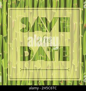 Blumengrußkarte mit dem Text Speichern Sie das Datum Handgezeichnete grünen Bambus nahtlosen Hintergrund Stock Vektor